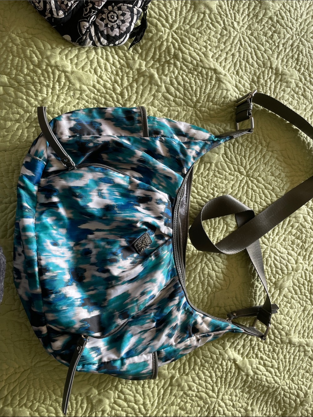 - Teal Blue Patterned Shoulder Bag